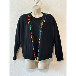 Vintage 90s Helen Hsu Santana Knit Twin Set Black Sweater &Cardigan M Artsy